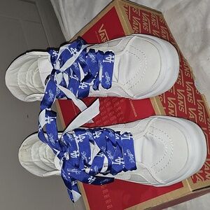 Vans White High-Tops LA Dodger Ribbon Laces Size 7 Women
